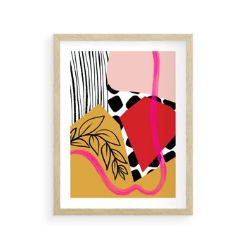 Plakat w ramie 50x70 - Wnętrza Form - abstrakcyjna kompozycja, różne tekstury - rama drewno