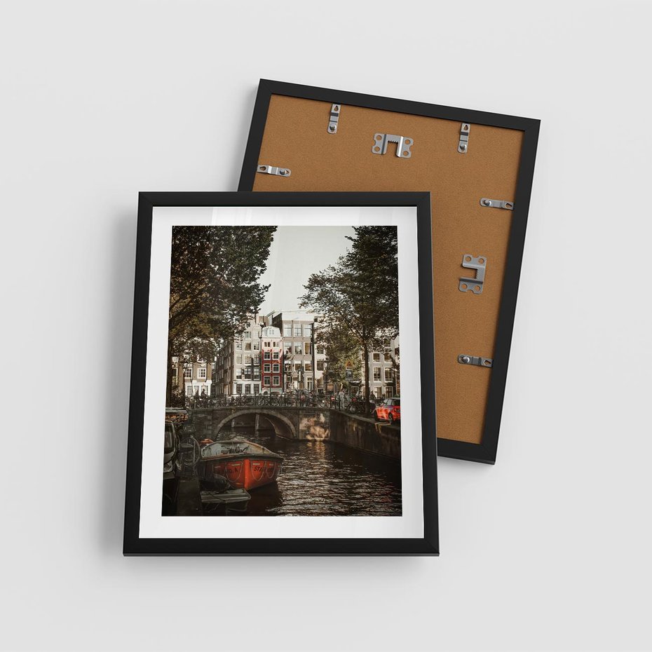 Plakat w ramie 40x50 - Jesienne Uroki Holandii: Kanały i Most - Holandia, kanały - rama czarna