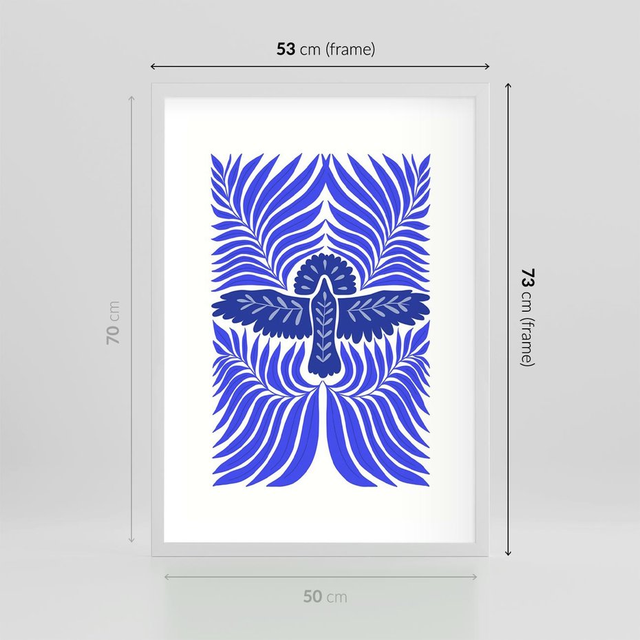 Plakat w ramie 50x70 - Etniczne Rekwizyty - etniczne roślinne wzory, granat - rama biała