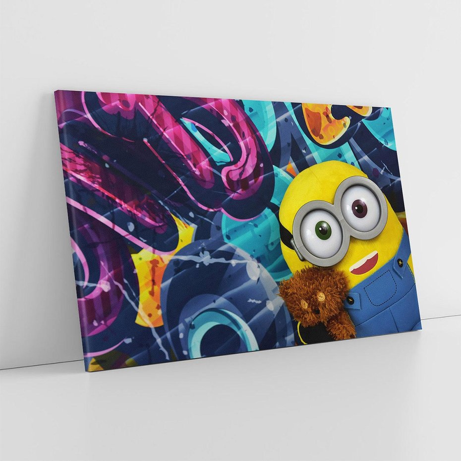 Obraz na płótnie 120x80 - Świat minionków w graffiti - minionek, graffiti