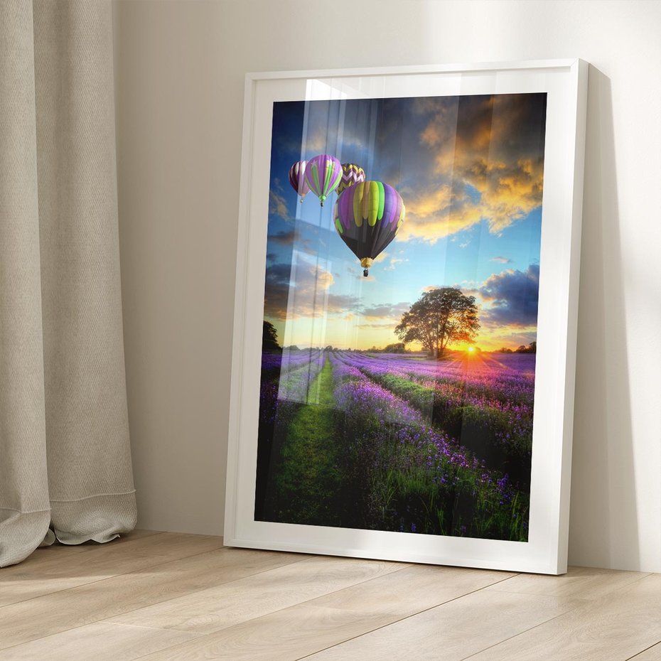 Plakat bez ramy 40x50 - Lawendowe Marzenia - lawenda, balony