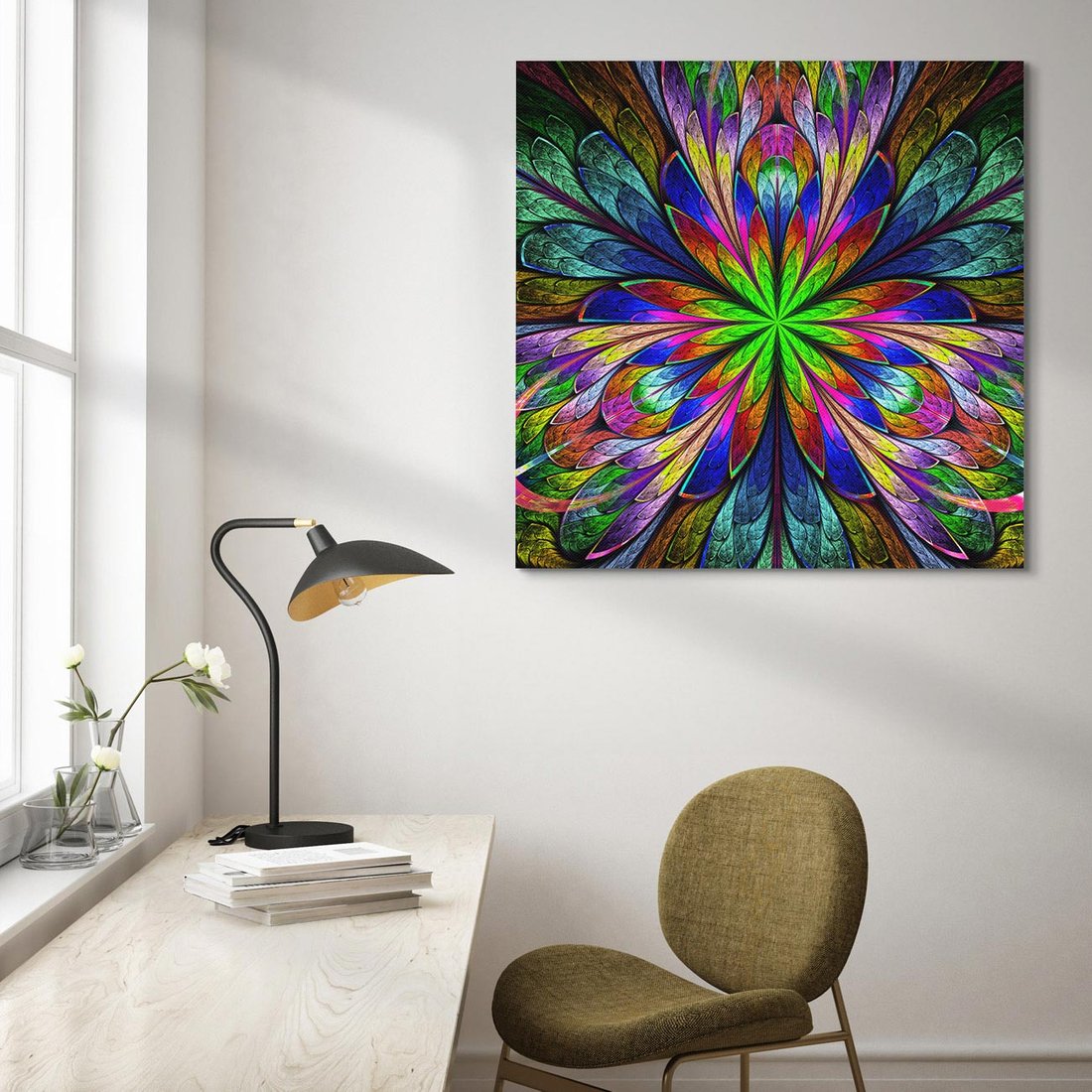 Obraz na płótnie 50x50 - Witrażowa magia na płótnie - witraż, sztuka