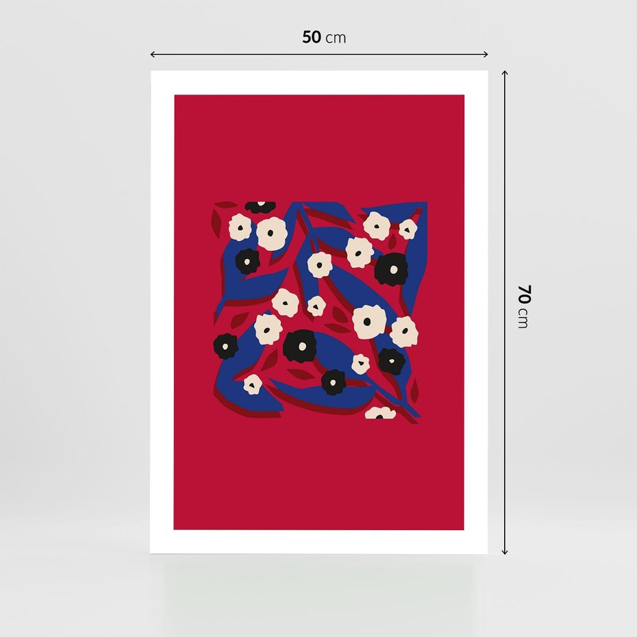 Plakat bez ramy 50x70 - Kolorowe Przenikanie - abstrakcyjna kwiatowa kompozycja, czerwone mocne tło