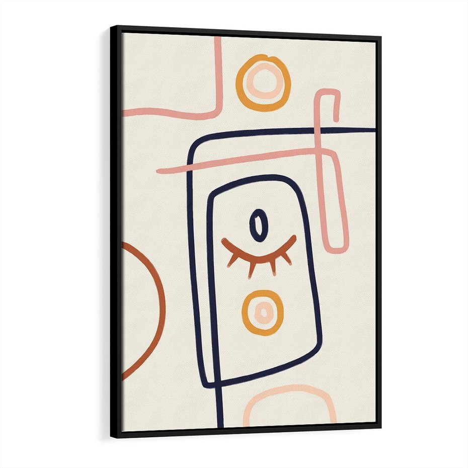 Obraz w ramie 70x100 - Manifestacje Dziwności - abstrakcja w stylu picasso, beżowe tło - rama czarna