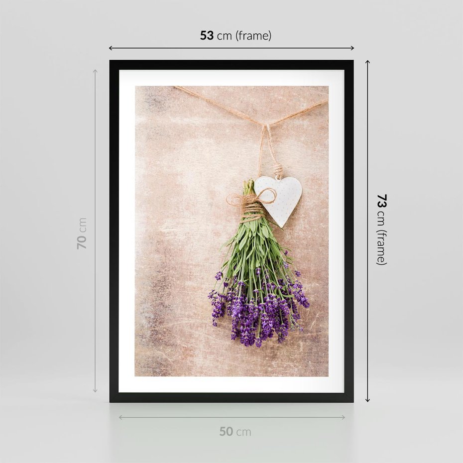 Plakat w ramie 50x70 - Romantyczny urok - lawenda, bukiet - rama czarna