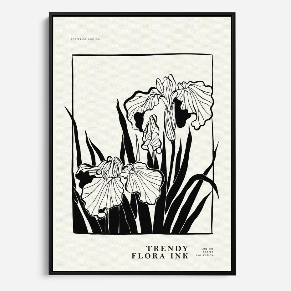 Obraz w ramie 70x100 - Spojrzenia na szkicowaną przeszłość - kwiaty, typografia - rama czarna