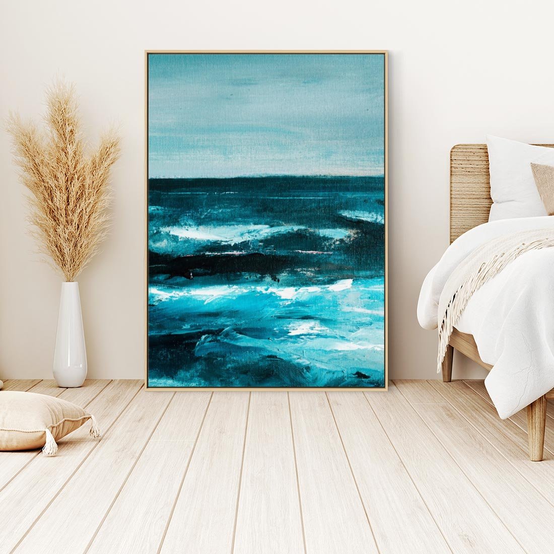 Obraz w ramie 80x120 - Burza Nad Granatowym Oceanem - piękny marynistyczny obraz olejny, wzburzone ciemne morze - rama drewno