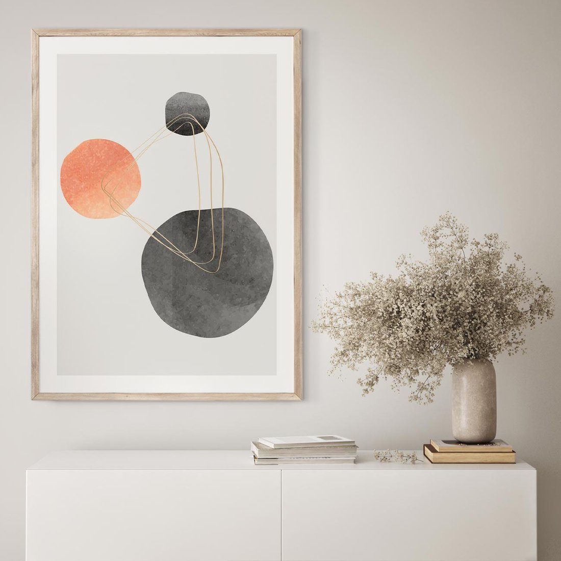 Plakat w ramie 40x50 - Złoty Blask Abstrakcji - abstrakcja, nowoczesny plakat - rama drewno