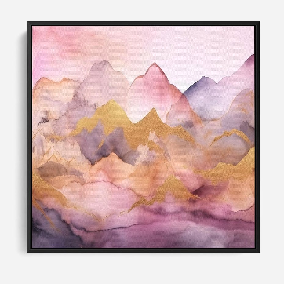 Obraz w ramie 50x50 - Pastelowe Wzgórza - pastelowe, różowe góry - rama czarna
