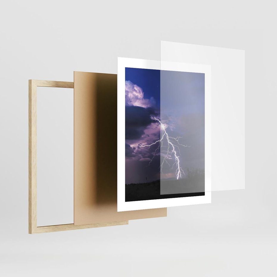 Plakat w ramie 40x50 - Burza z błyskawicami nad horyzontem - burza, błyskawica - rama drewno