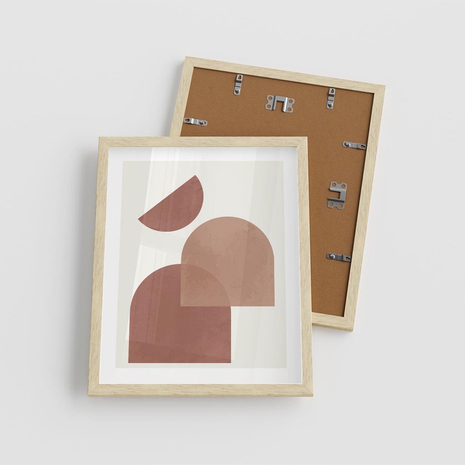 Plakat w ramie 40x50 - Harmonijne Widoki - abstrakcyjne geometryczne kształty, odcienie brązu i beżu - rama drewno