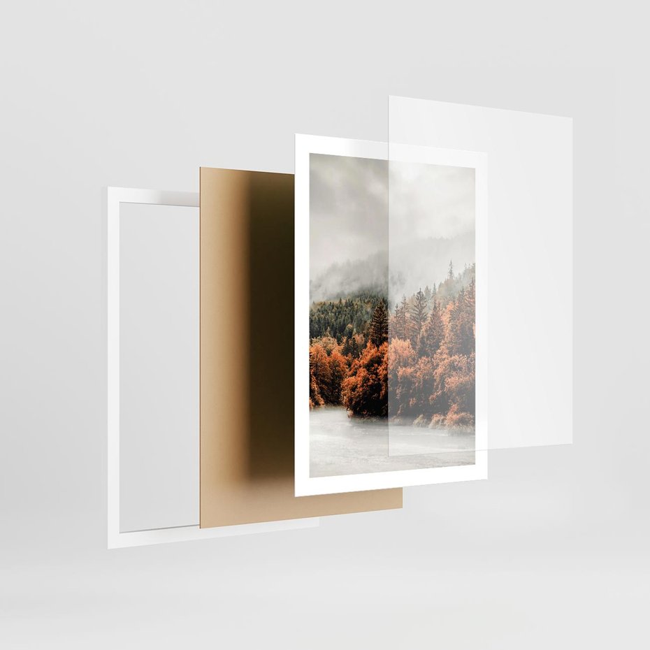 Plakat w ramie 50x70 - Jesienna Mgła - las, góry - rama biała