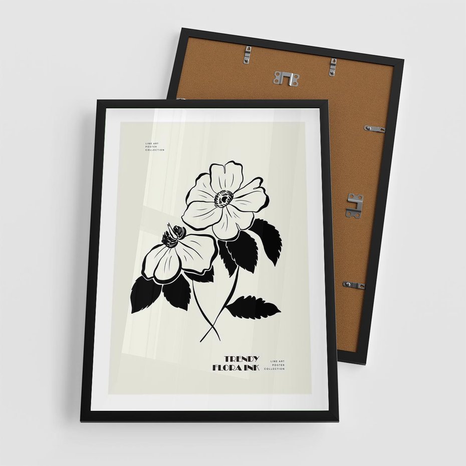 Plakat w ramie 50x70 - Poezja kwiecistej kreski - kwiaty, minimalistyczne - rama czarna