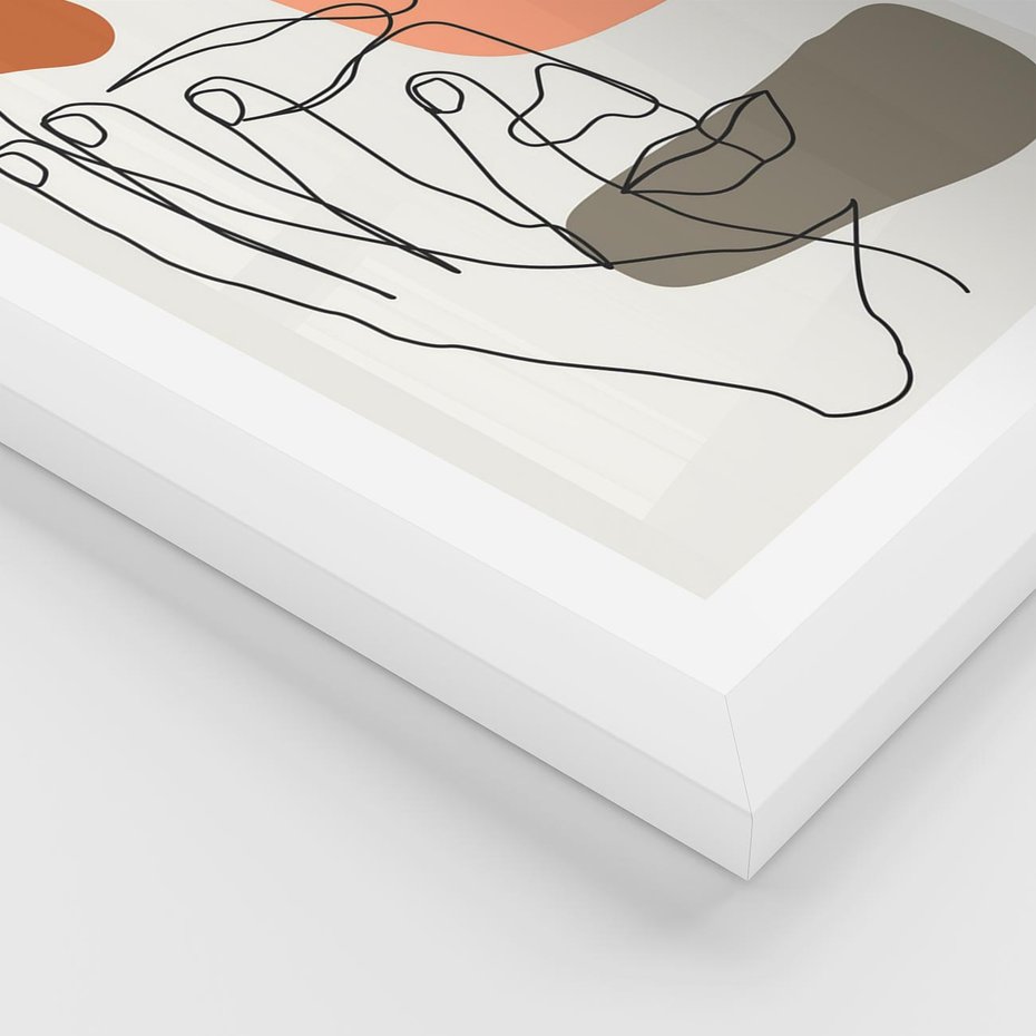 Plakat w ramie 50x70 - Ekspresja Kolorów: Szkic - one line szkic twarzy, kolorowe plamy - rama biała