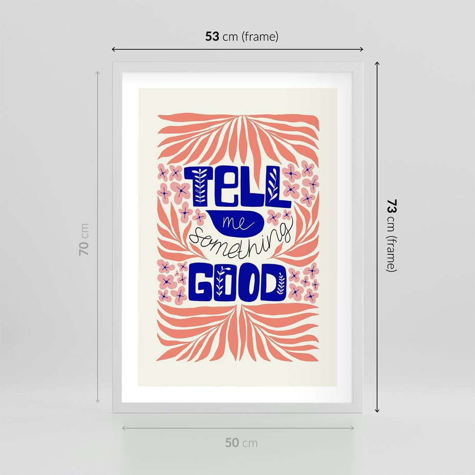 Plakat w ramie 50x70 - Bezgraniczne Formy - nowoczesna typografia, liście - rama biała