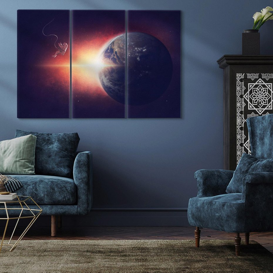 Obraz na płótnie 120x80 - Kosmiczne spotkanie: ziemia i słońce - kosmos, ziemia