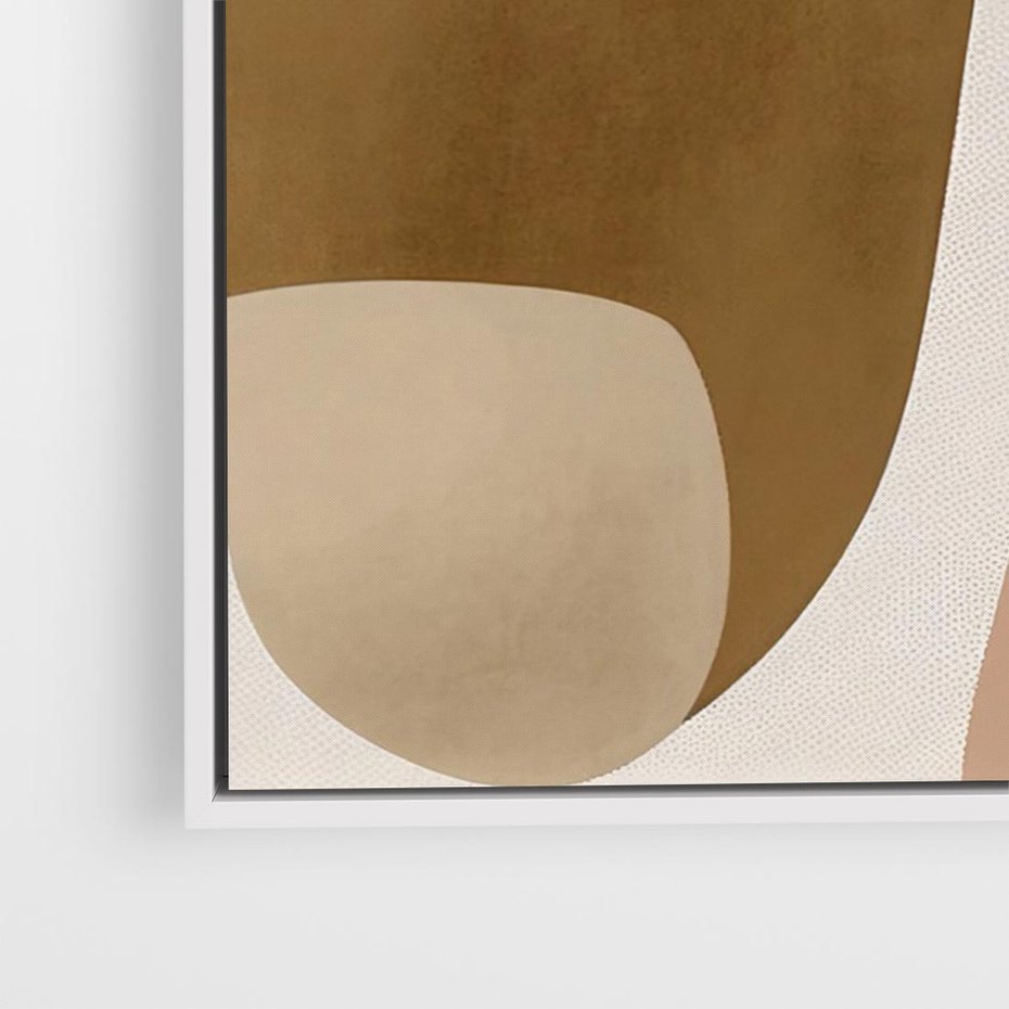 Obraz w ramie 120x80 - Harmonia chaosu i porządku - abstrakcyjne kształty, kolory beżu i brązu - rama biała