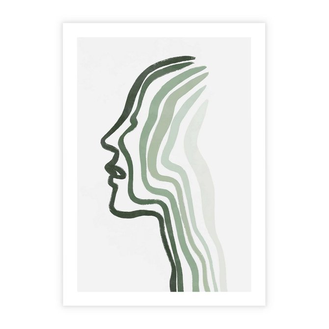 Plakat bez ramy 21x30 - Zielony Profil - abstrakcja, zielony portret z profilu