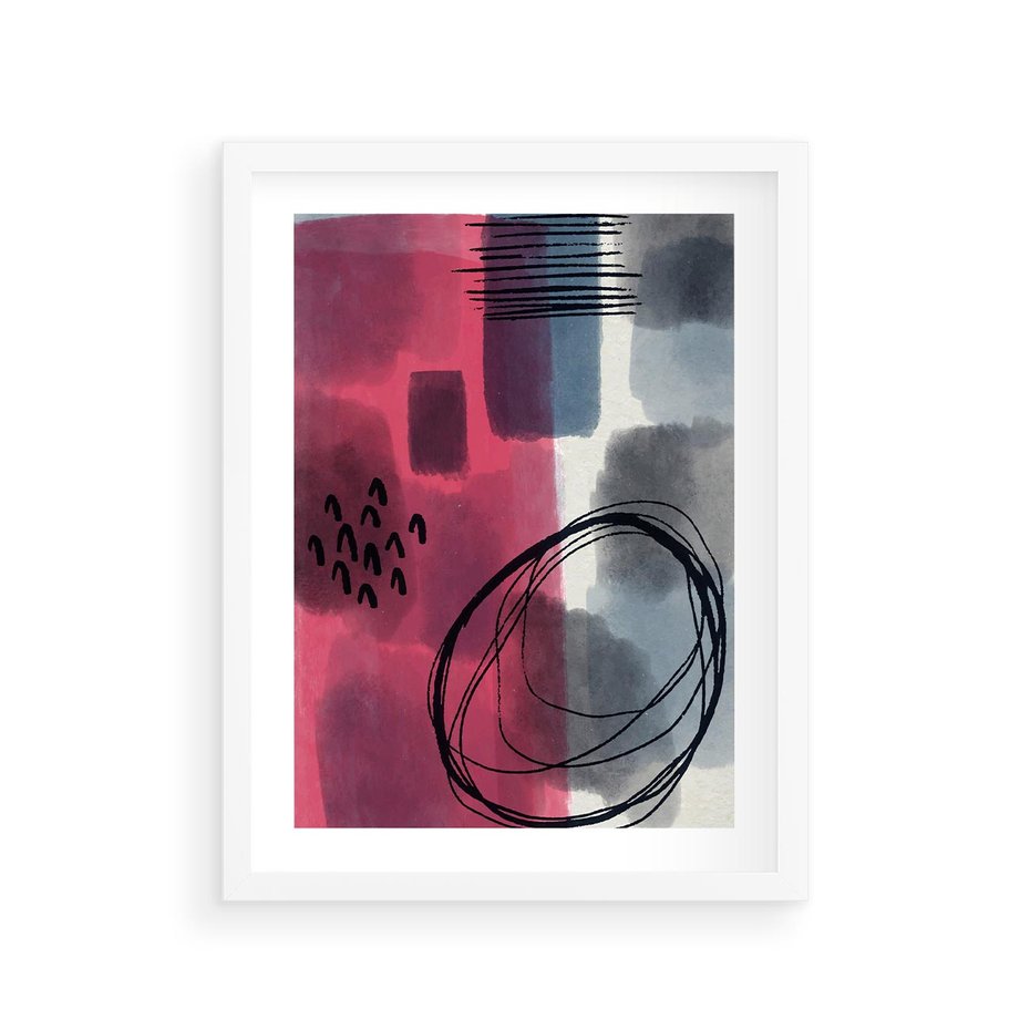 Plakat w ramie 30x40 - Formy w Różu i Granacie - abstrakcja, różne formy - rama biała