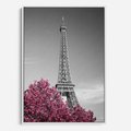 Obraz w ramie 80x120 - Różowy Paryż - czarno białe zdjęcie, wieża eiffla - rama biała