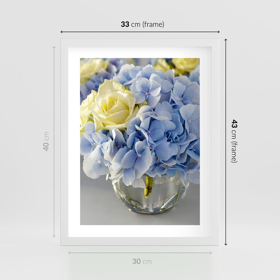 Plakat w ramie 30x40 - Różany Bukiet - bukiet, kwiaty - rama biała