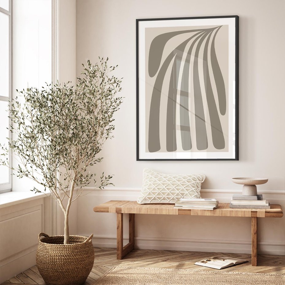 Plakat w ramie 30x40 - Beżowa Delikatność - nowoczesna sztuka, plakat modern - rama czarna