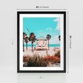 Plakat w ramie 40x50 - Plaża, Palmy i Spokój Miami - budka ratownika, plaża Miami - rama czarna