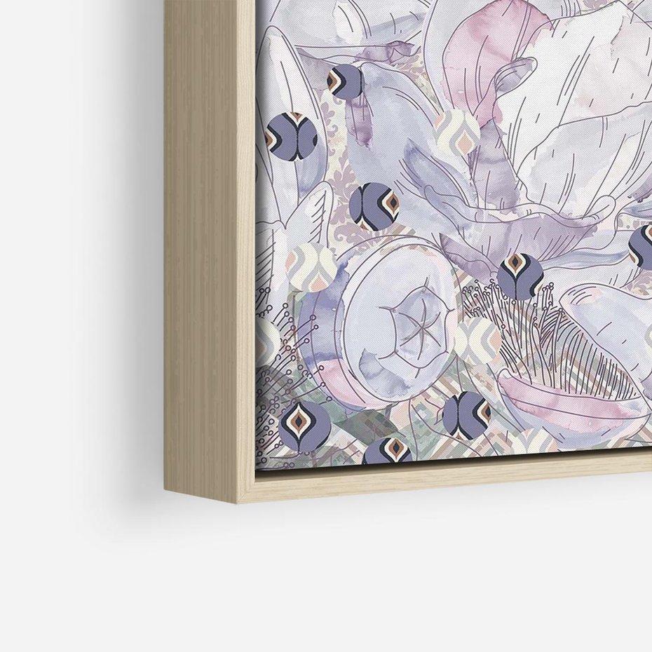 Obraz w ramie 50x50 - Malowane oddechy istnienia - pomieszane tekstury, kwiatowe elementy - rama drewno