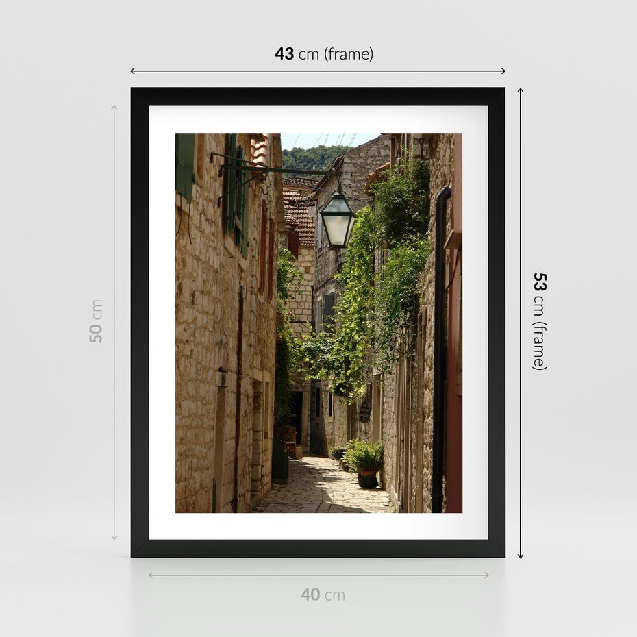 Plakat w ramie 40x50 - Urokliwa włoska uliczka - włoska, uliczka - rama czarna