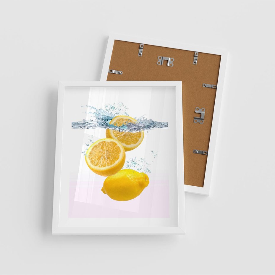 Plakat w ramie 40x50 - Świeże cytryny pełne smaku - cytryny, owoce - rama biała