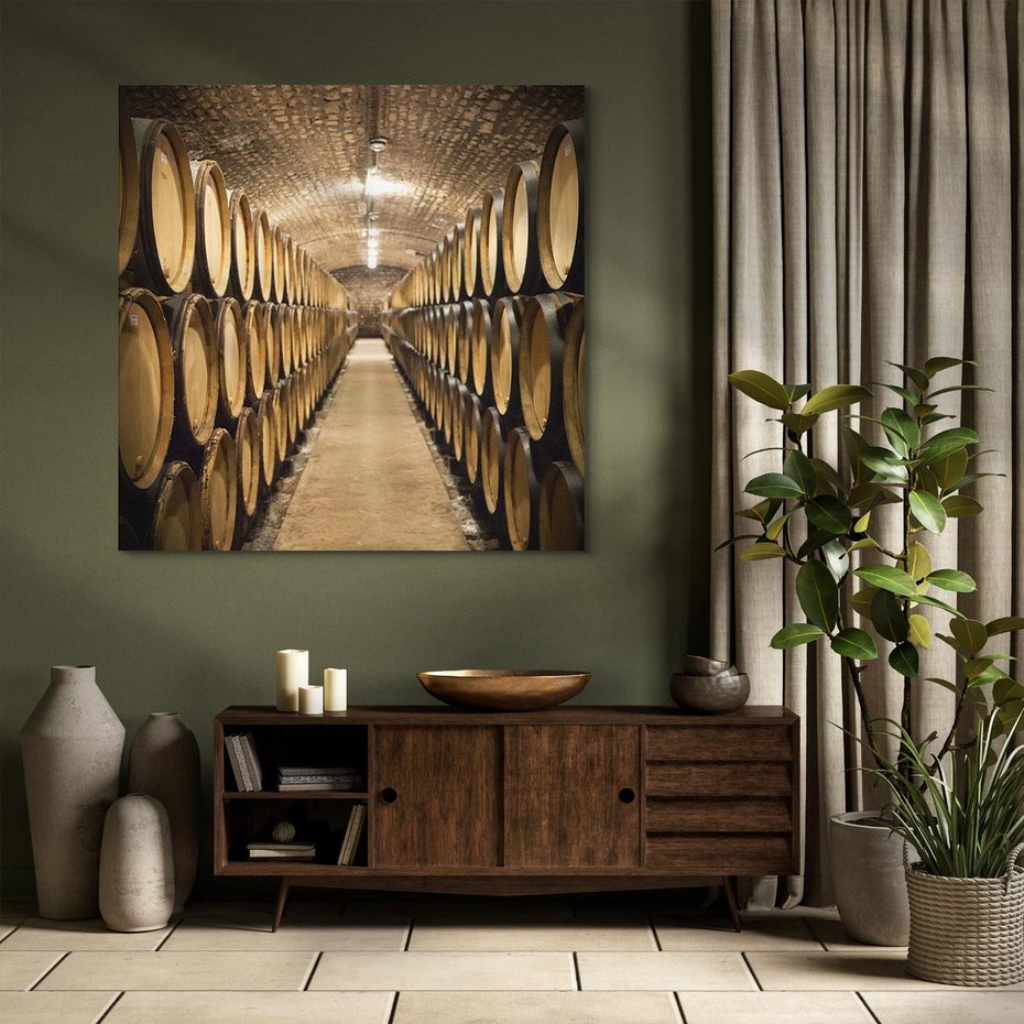 Obraz na płótnie 50x50 - Winniczka - winnica, beczki