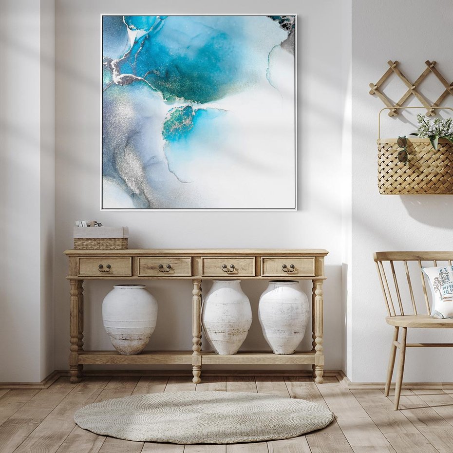 Obraz w ramie 80x80 - Marmur złotą akwarelą - marmur, akwarela - rama biała