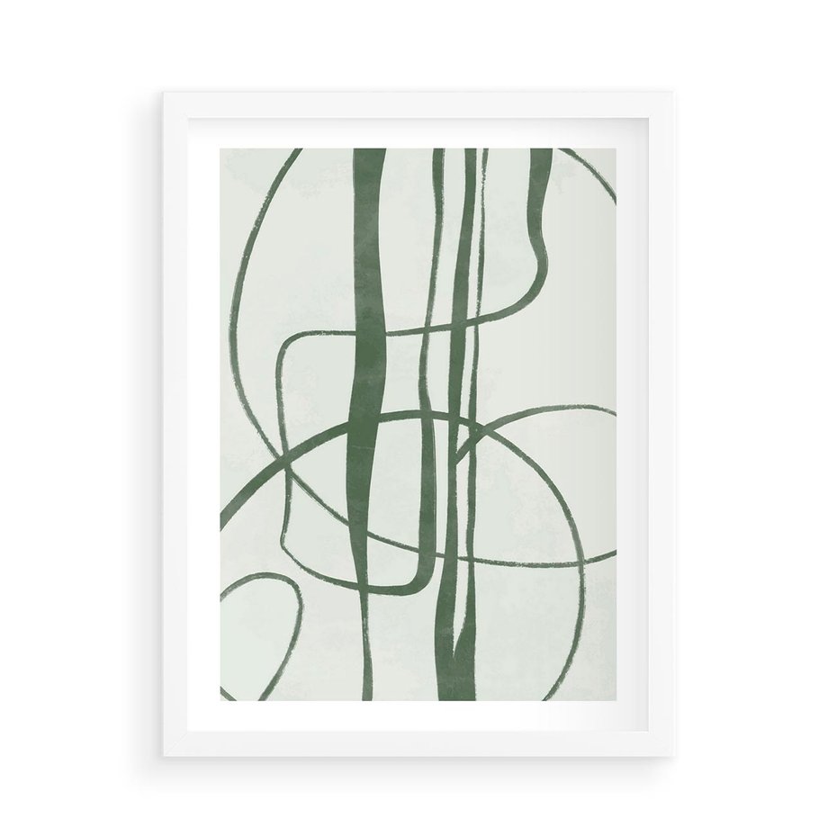 Plakat w ramie 50x70 - Zielony Spokój - zielona abstrakcja, spokojny plakat - rama biała