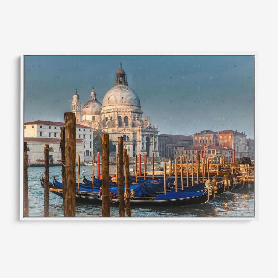 Obraz w ramie 120x80 - Urok Wenecji - fotografia, przystań w Wenecji - rama biała