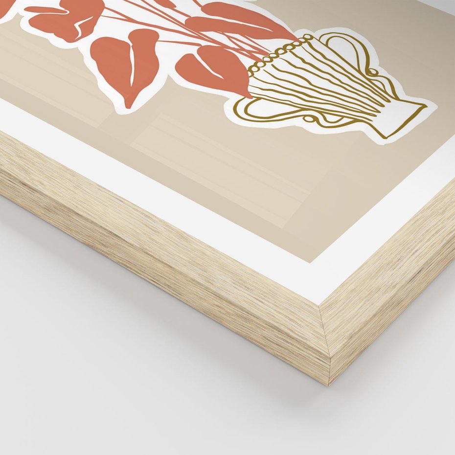 Plakat w ramie 30x40 - Harmonijne Echa - abstrakcyjne kwiaty liście, elegancka kompozycja - rama drewno