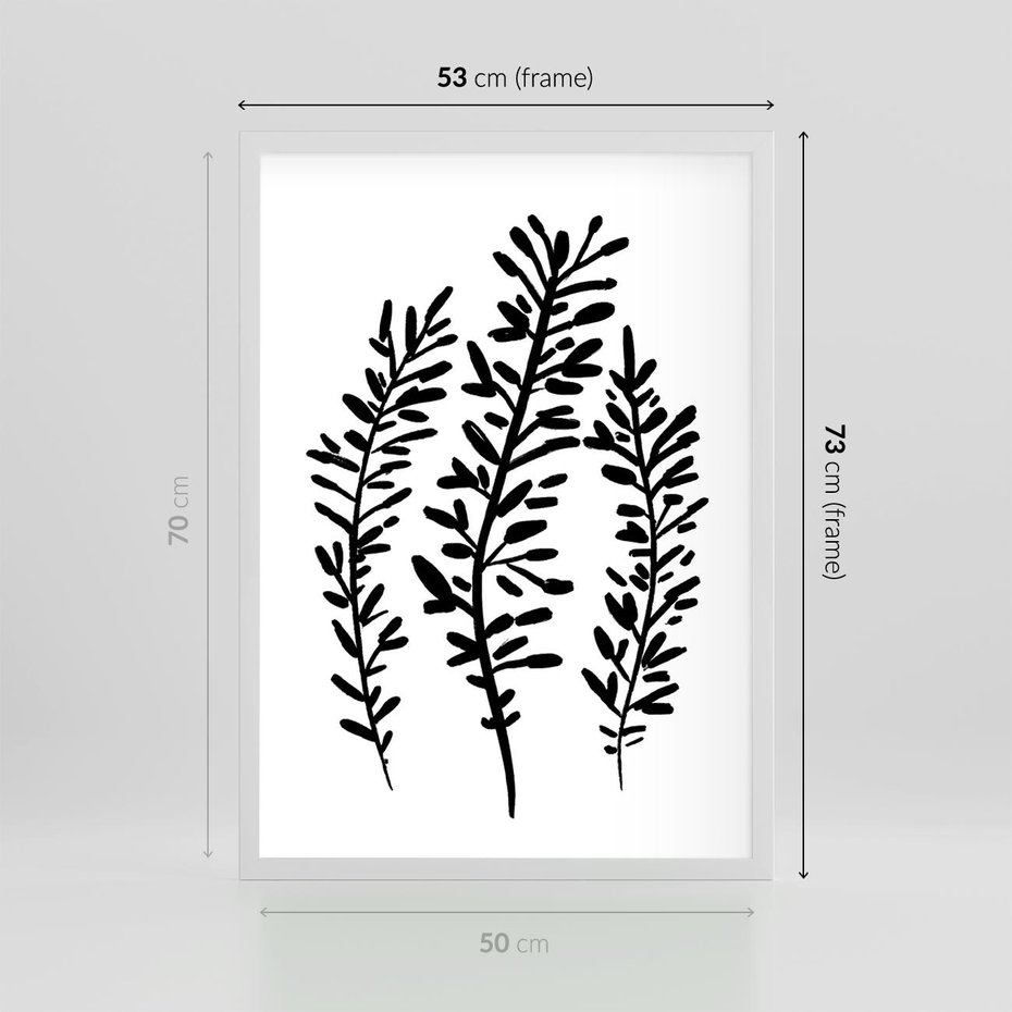 Plakat w ramie 50x70 - Spokojne Wiatrem Uginane - szkic, czarno biały - rama biała