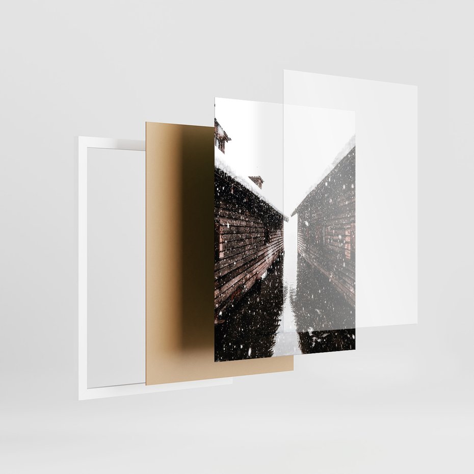 Zestaw obrazy w ramie 40x50 galeria - Domki, w, górach, zima, perspektywa - rama biała