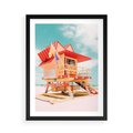 Plakat w ramie 50x70 - Rajski Widok - plaża miami, domek ratownika - rama czarna