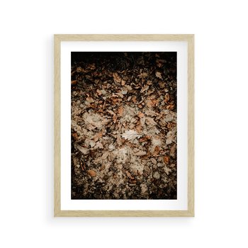 Plakat w ramie 30x40 - Suchość Liści w Brązowych Tonach - suche liście jesień brąz - rama drewno