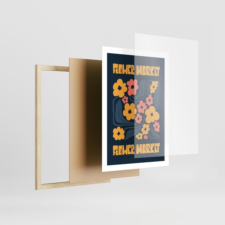 Plakat w ramie 50x70 - Impulsy Rozkwitu - plakat, granatowe tło - rama drewno