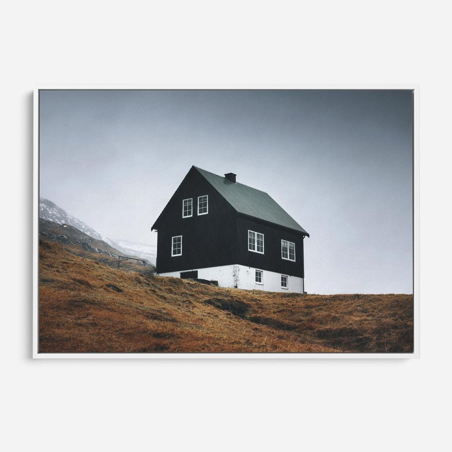 Obraz w ramie 120x80 - Ciepło i Przytulność - skandynawski, domek - rama biała