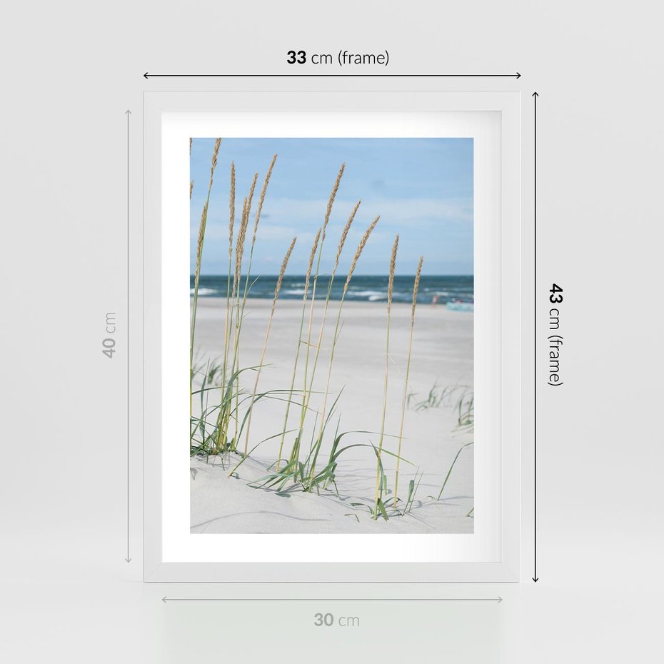 Plakat w ramie 30x40 - Przytulna Śródziemnomorska Trawa - plaża, trawy - rama biała