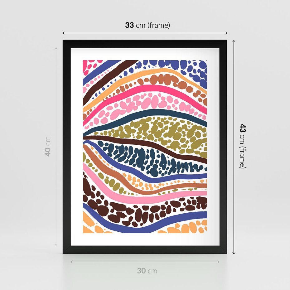 Plakat w ramie 30x40 - Wibracje Plam - kolorowe wzory, tęczowe żywe kolory - rama czarna