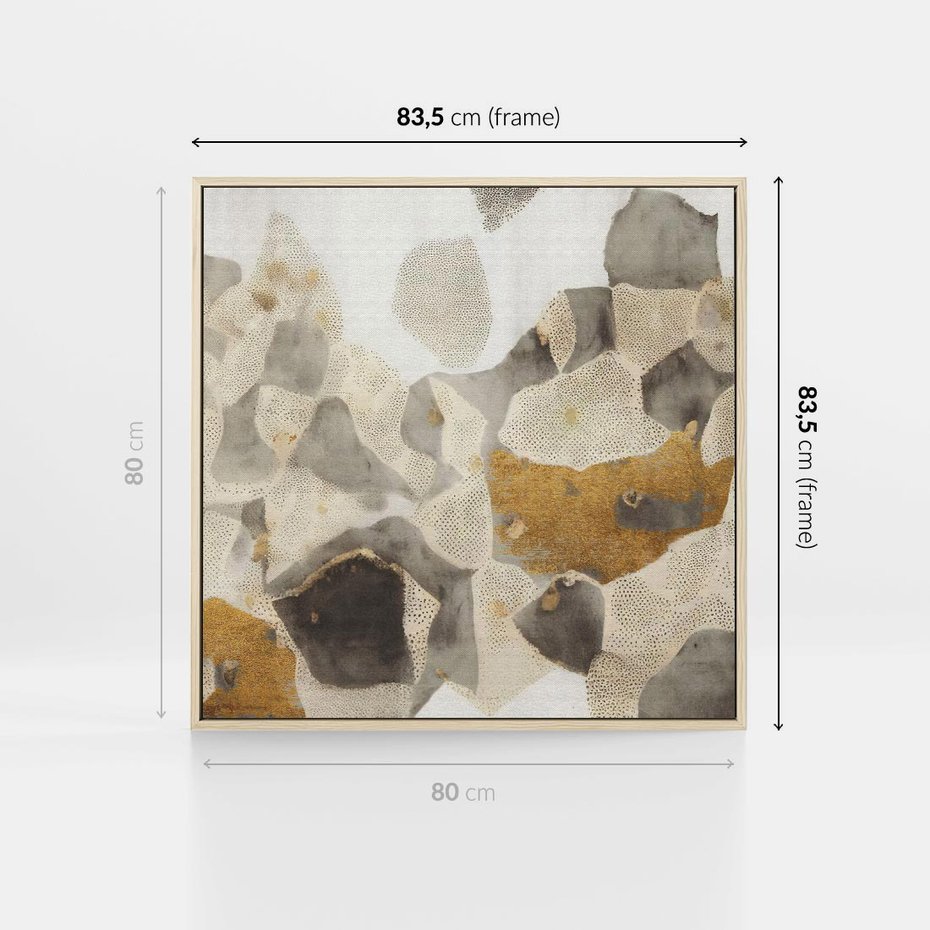 Obraz w ramie 80x80 - Nowoczesne Złoto i Szarość - plamy, złoto - rama drewno
