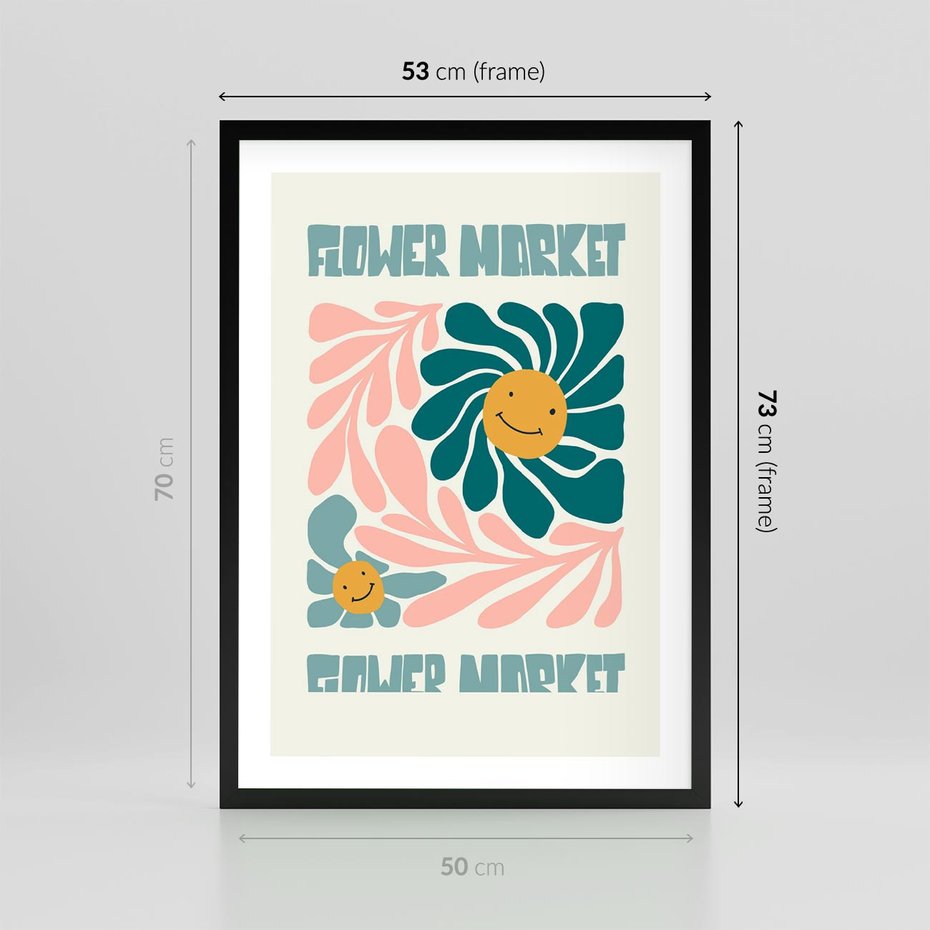 Plakat w ramie 50x70 - Harmonia płatków kwiatów - kwiatowa retro kompozycja, pastelowe kolory - rama czarna