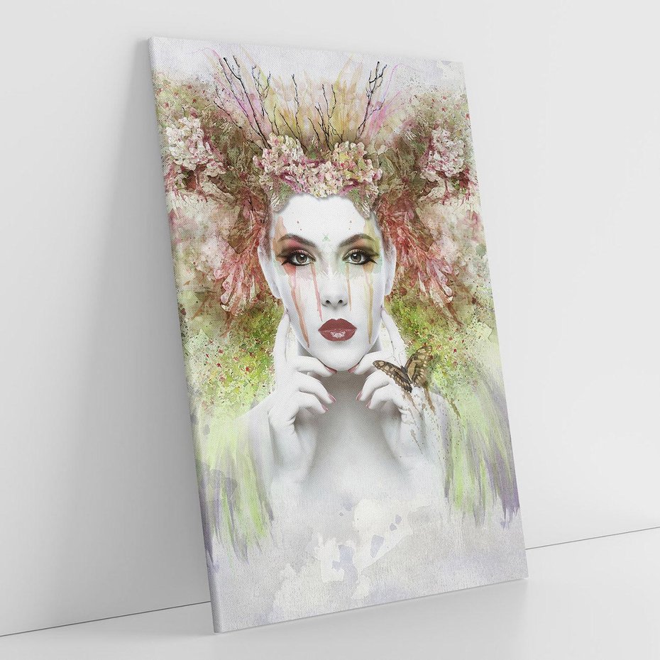 Obraz na płótnie 70x100 - Abstrakcyjna Ekspresja - Twarz w Kwiatowym Wirze - abstrakcja, twarz