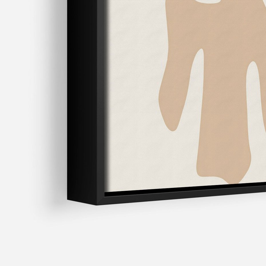 Obraz w ramie 70x100 - Eksploracja Abstrakcji - beżowa absrakcyjna kompozycja, czarny akcent - rama czarna