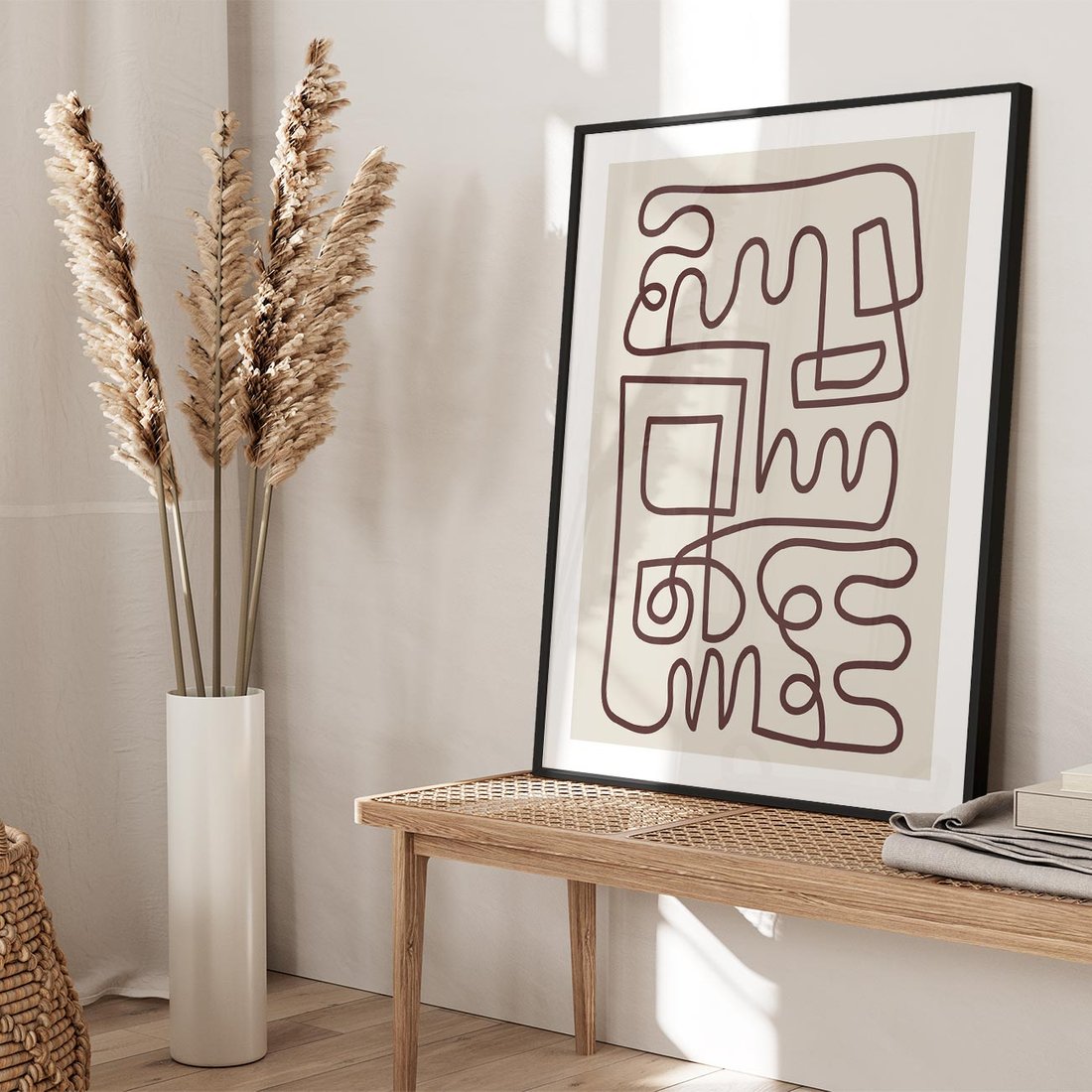 Plakat w ramie 50x70 - Etniczna Abstrakcja - nowoczesna boho grafika, abstrakcja - rama czarna