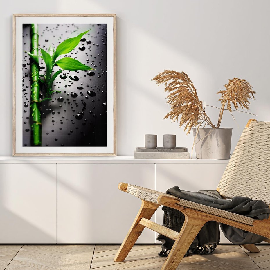 Plakat w ramie 30x40 - Bambusowa Harmonia - bambus, liście - rama drewno
