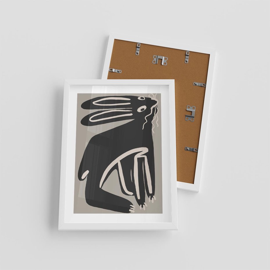 Plakat w ramie 30x40 - Konturujące Struktury - skandynawska sztuka, królik - rama biała